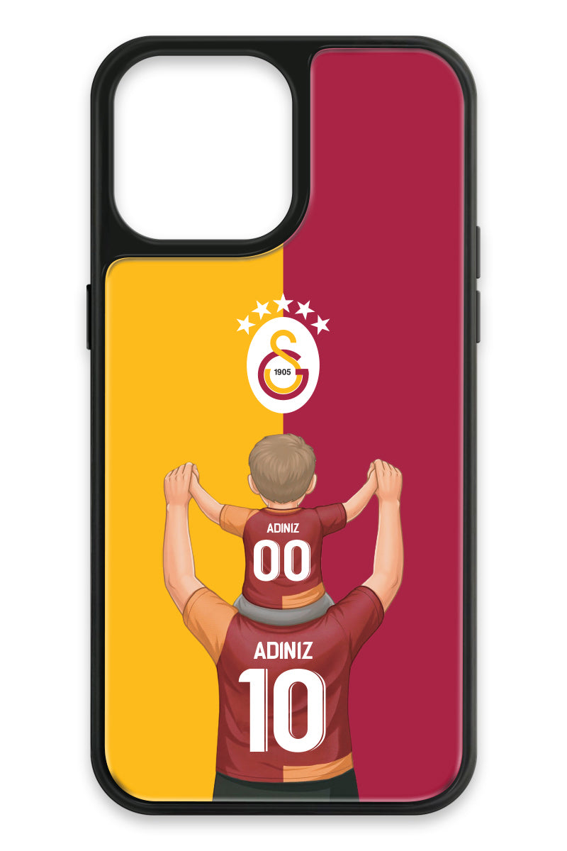 Galatasaray Kişiye Özel Baba Oğul iPhone 13 Pro Max Cam Telefon Kılıfı
