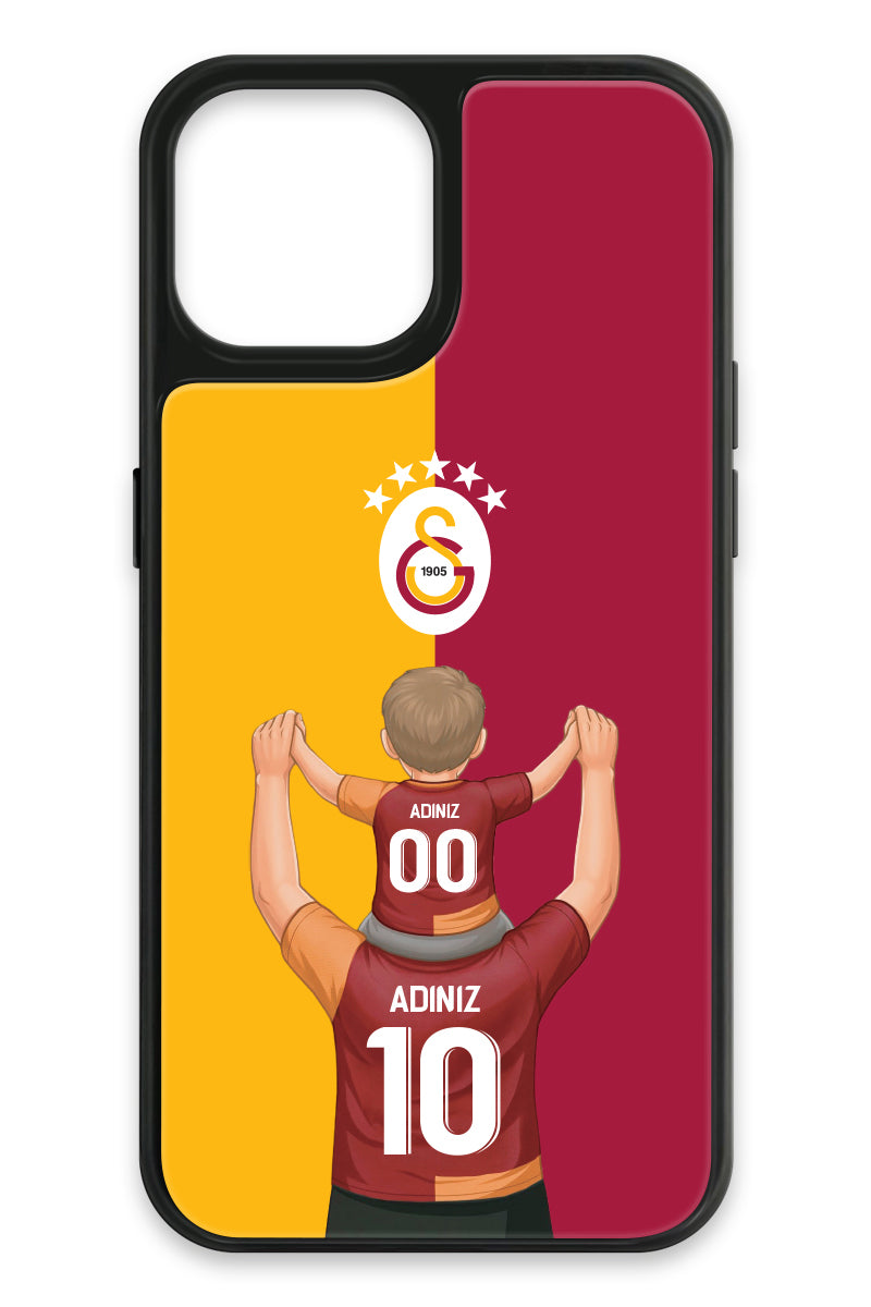 Galatasaray Kişiye Özel Baba Oğul iPhone 14 Cam Telefon Kılıfı