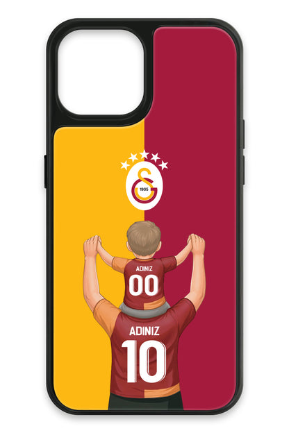 Galatasaray Kişiye Özel Baba Oğul iPhone 14 Cam Telefon Kılıfı