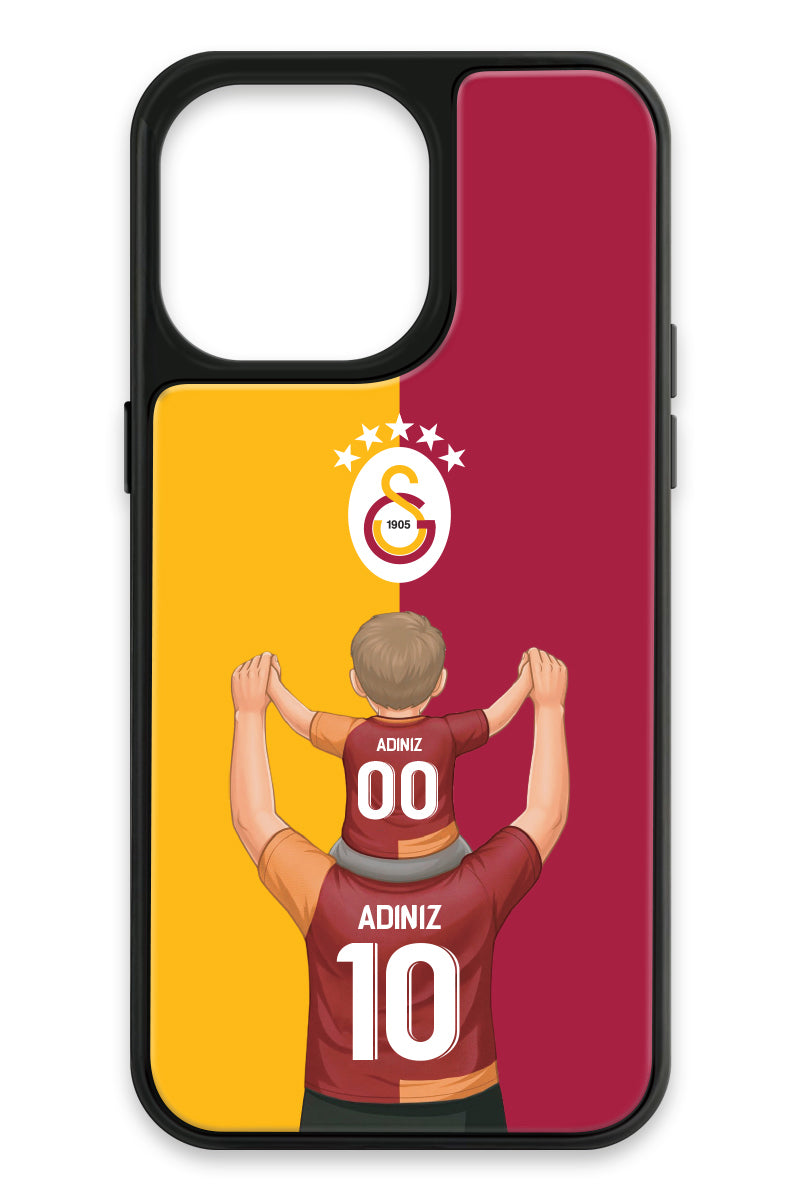 Galatasaray Kişiye Özel Baba Oğul iPhone 14 Pro Max Cam Telefon Kılıfı