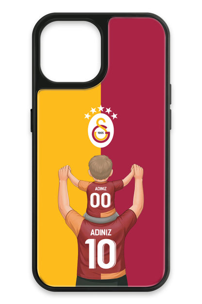 Galatasaray Kişiye Özel Baba Oğul iPhone 15 Cam Telefon Kılıfı