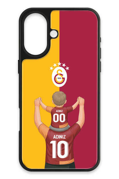 Galatasaray Kişiye Özel Baba Oğul iPhone 16 Cam Telefon Kılıfı