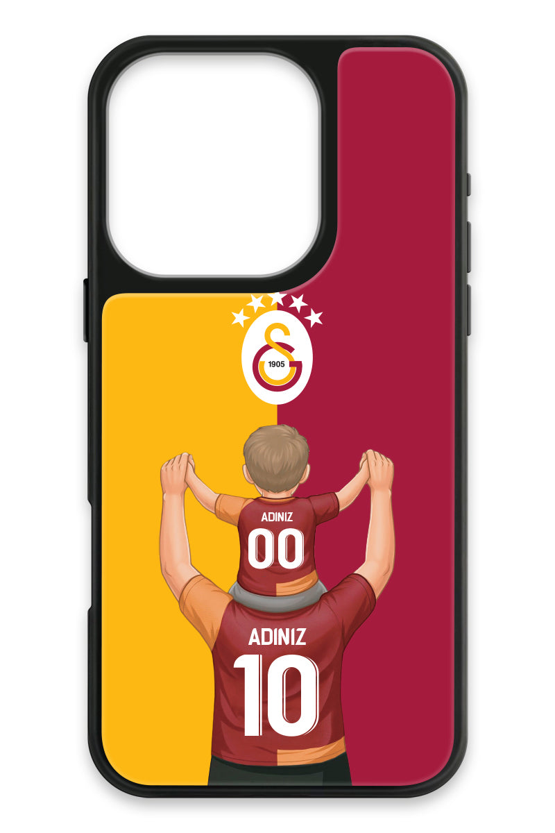 Galatasaray Kişiye Özel Baba Oğul iPhone 16 Pro Cam Telefon Kılıfı