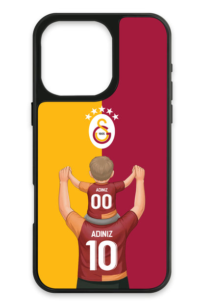 Galatasaray Kişiye Özel Baba Oğul iPhone 16 Pro Max Cam Telefon Kılıfı