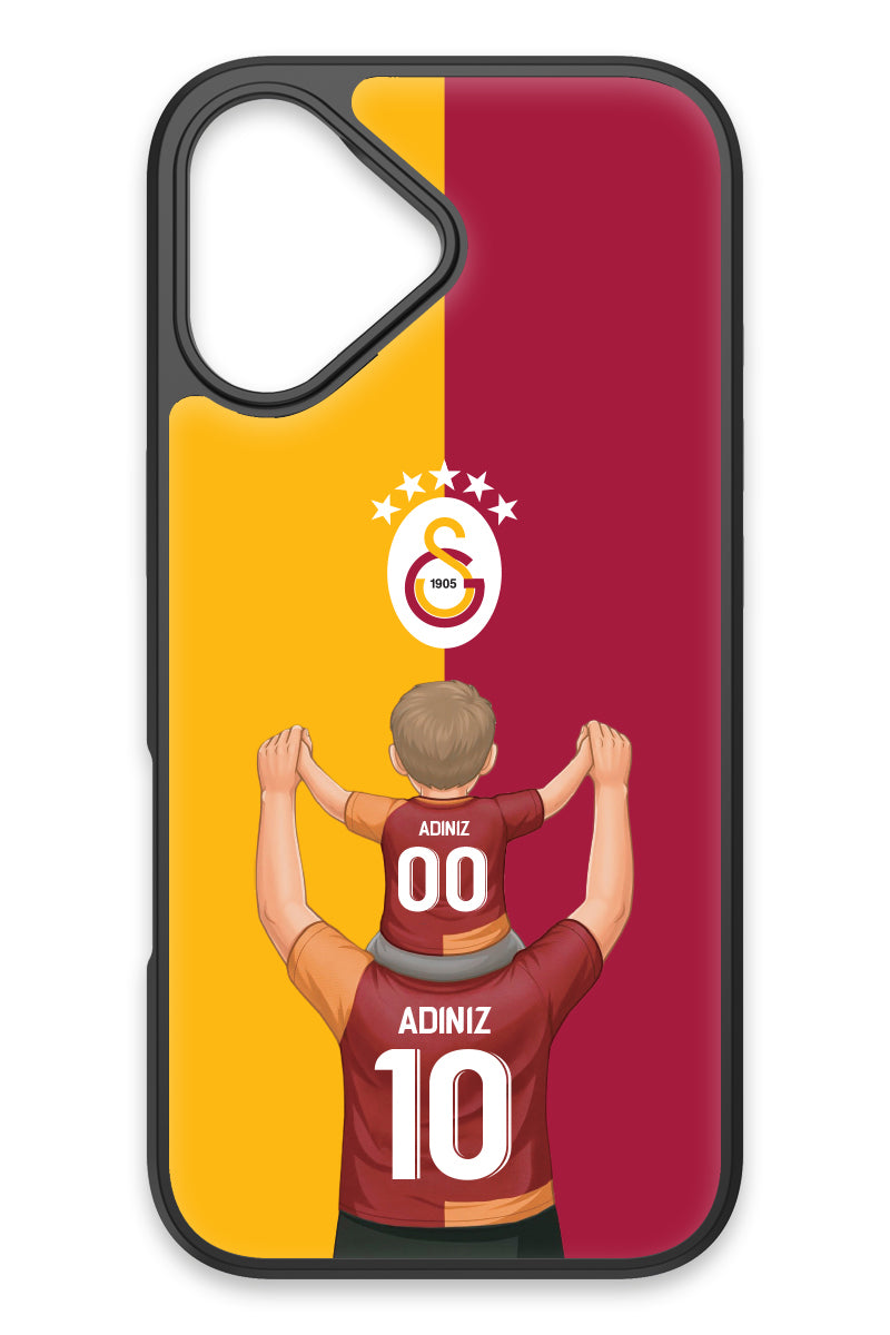 Galatasaray Kişiye Özel Baba Oğul iPhone 17 Cam Telefon Kılıfı