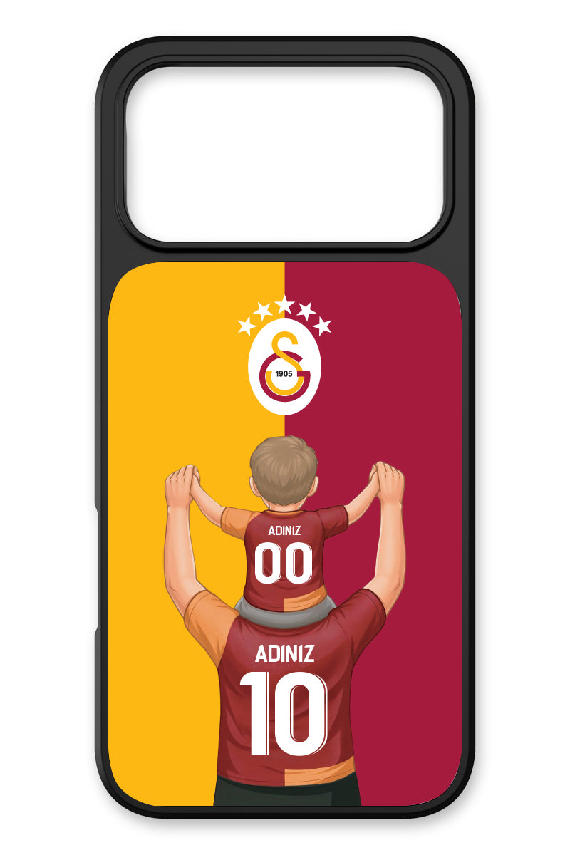 Galatasaray Kişiye Özel Baba Oğul iPhone 17 Pro Max Cam Telefon Kılıfı