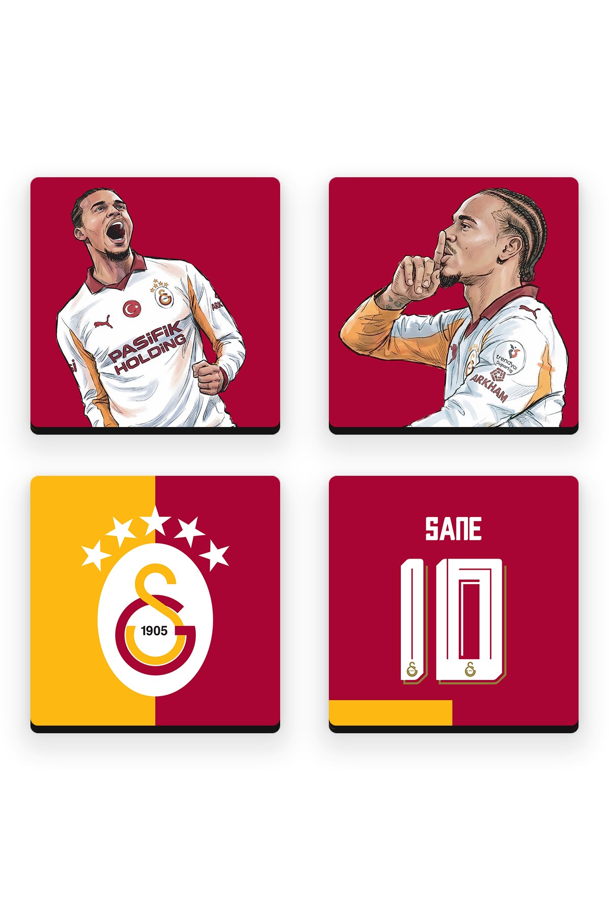 Galatasaray Leroy Sane Ahşap Bardak Altlığı 4'lü Set