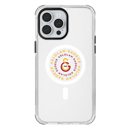 Galatasaray Magsafe Aslolan Şeffaf iPhone 13 Pro Max Telefon Kılıfı