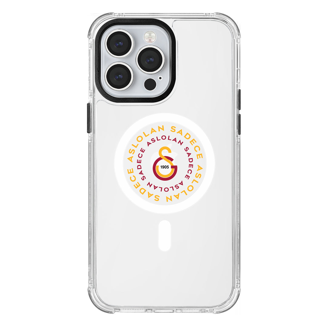 Galatasaray Magsafe Aslolan Şeffaf iPhone 14 Pro Max Telefon Kılıfı