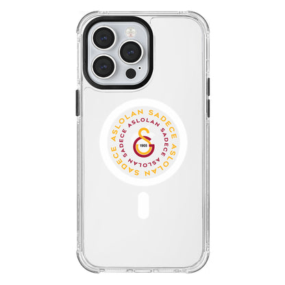 Galatasaray Magsafe Aslolan Şeffaf iPhone 14 Pro Max Telefon Kılıfı