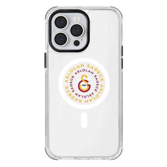 Galatasaray Magsafe Aslolan Şeffaf iPhone 14 Pro Max Telefon Kılıfı