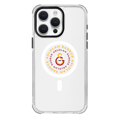 Galatasaray Magsafe Aslolan Şeffaf iPhone 15 Pro Max Telefon Kılıfı