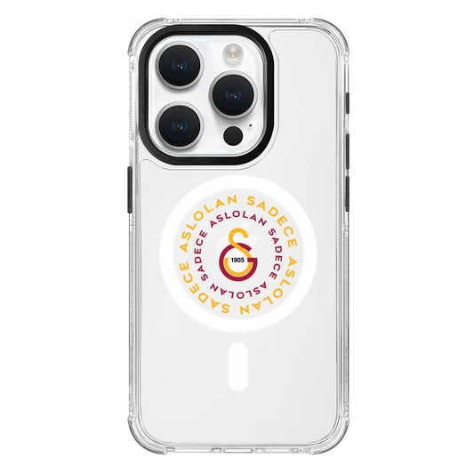 Galatasaray Magsafe Aslolan Şeffaf iPhone 15 Pro Telefon Kılıfı