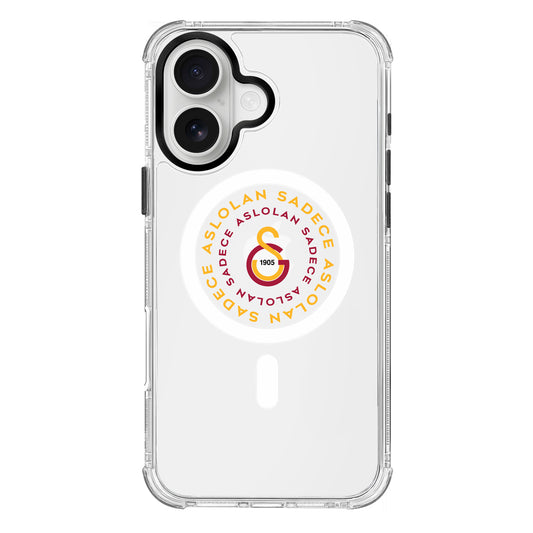 Galatasaray Magsafe Aslolan Şeffaf iPhone 16 Telefon Kılıfı