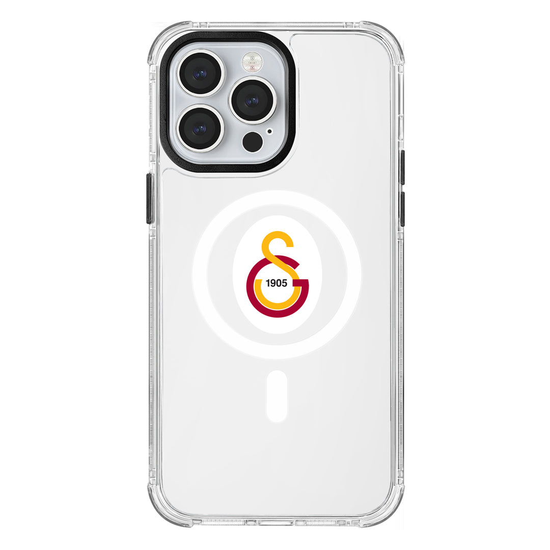 Galatasaray Magsafe Parçalı Logo Şeffaf iPhone 14 Pro Max Telefon Kılıfı