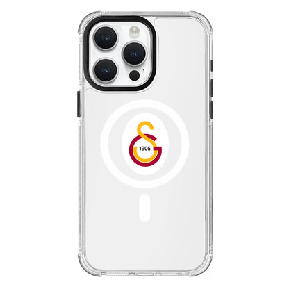 Galatasaray Magsafe Parçalı Logo Şeffaf iPhone 15 Pro Max Telefon Kılıfı