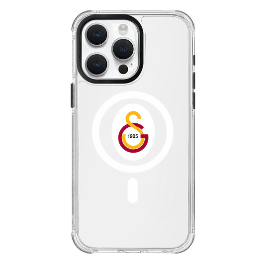Galatasaray Magsafe Parçalı Logo Şeffaf iPhone 15 Pro Max Telefon Kılıfı