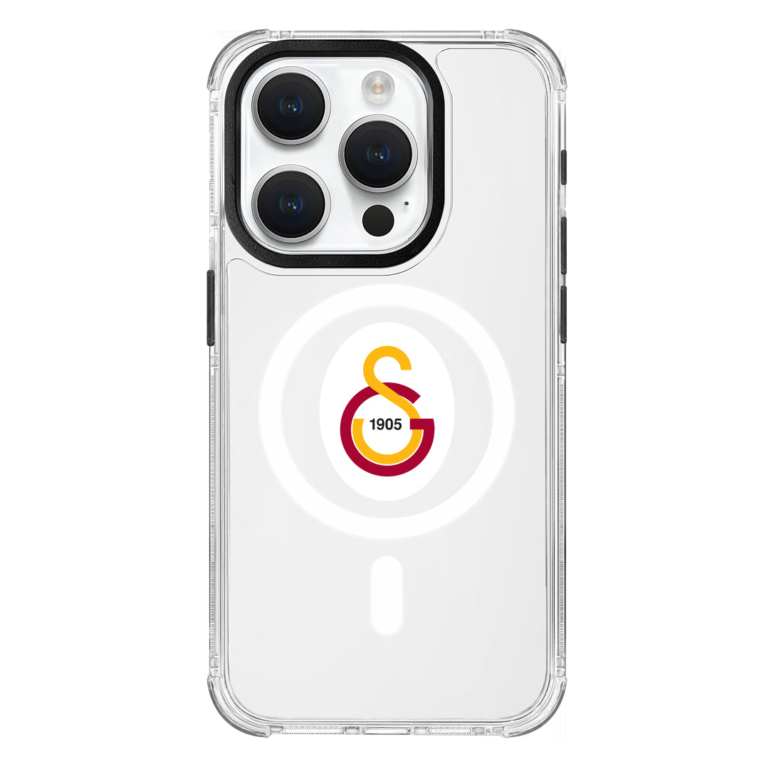 Galatasaray Magsafe Parçalı Logo Şeffaf iPhone 15 Pro Telefon Kılıfı