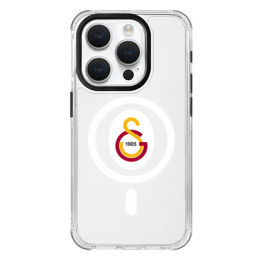 Galatasaray Magsafe Parçalı Logo Şeffaf iPhone 15 Pro Telefon Kılıfı