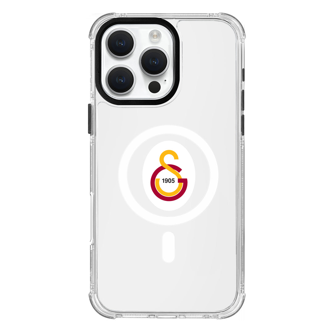 Galatasaray Magsafe Parçalı Logo Şeffaf iPhone 16 Pro Max Telefon Kılıfı