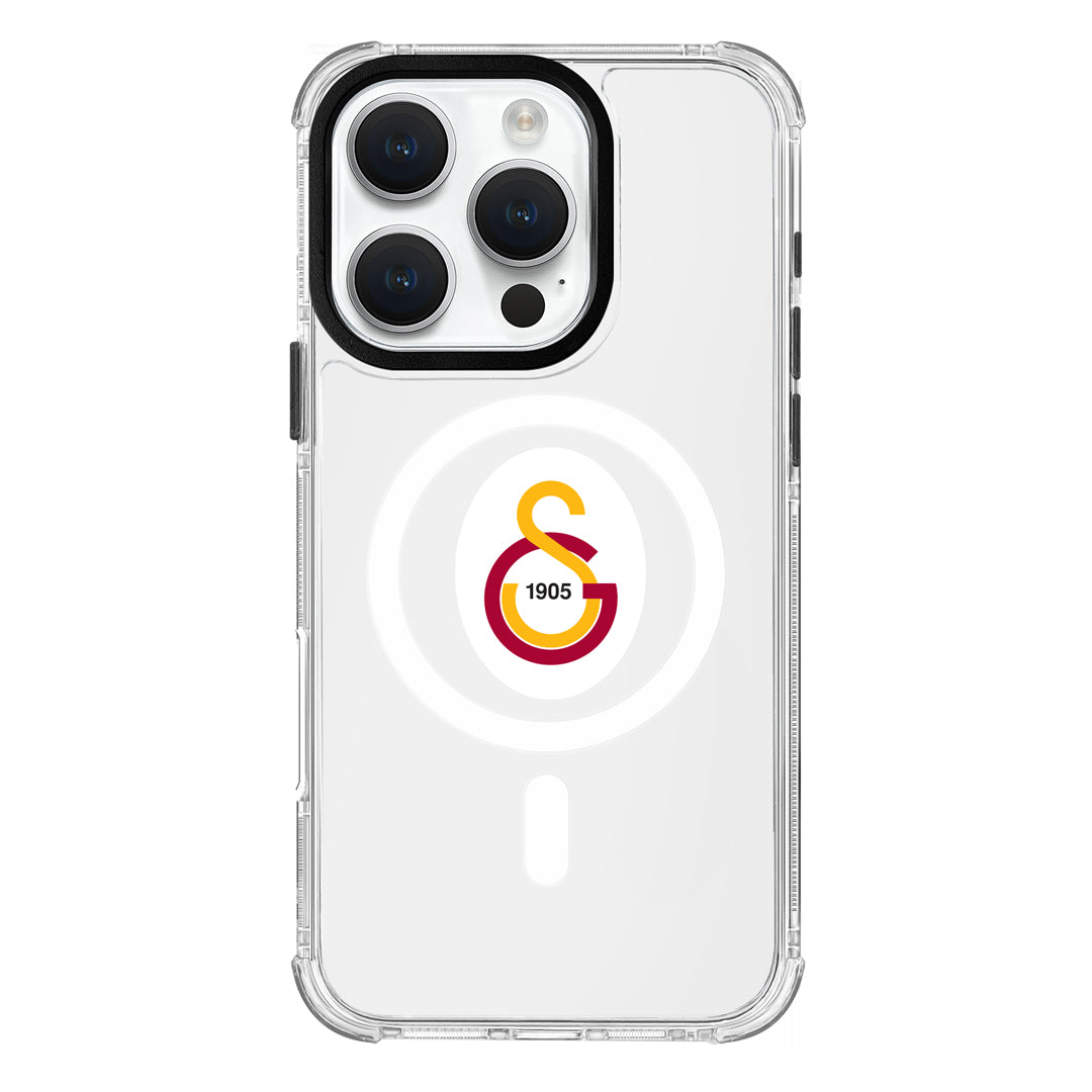 Galatasaray Magsafe Parçalı Logo Şeffaf iPhone 16 Pro Telefon Kılıfı