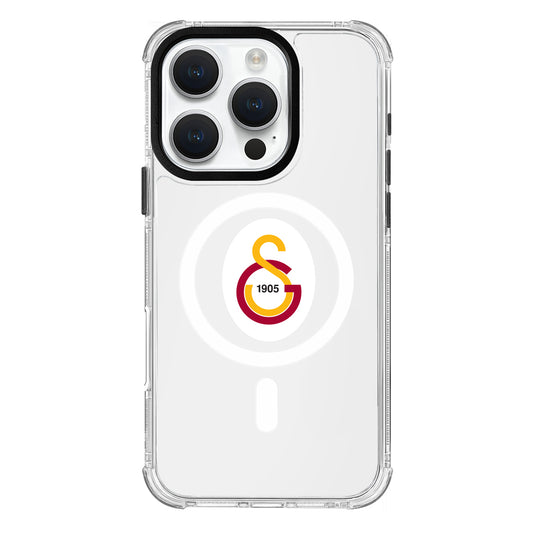 Galatasaray Magsafe Parçalı Logo Şeffaf iPhone 16 Pro Telefon Kılıfı