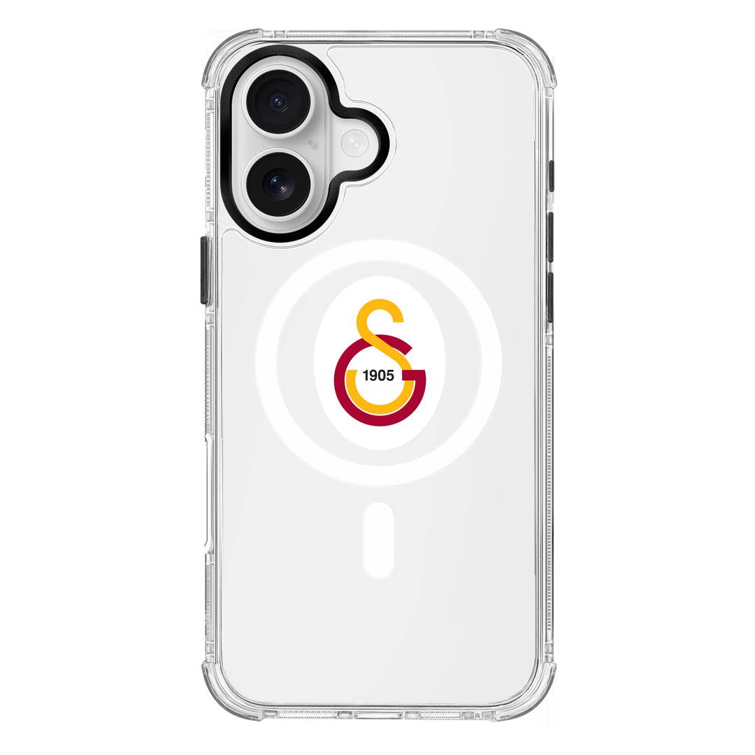 Galatasaray Magsafe Parçalı Logo Şeffaf iPhone 16 Telefon Kılıfı