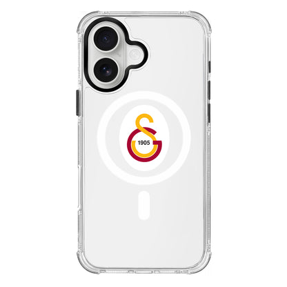 Galatasaray Magsafe Parçalı Logo Şeffaf iPhone 16 Telefon Kılıfı