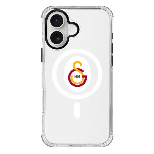 Galatasaray Magsafe Parçalı Logo Şeffaf iPhone 16 Telefon Kılıfı
