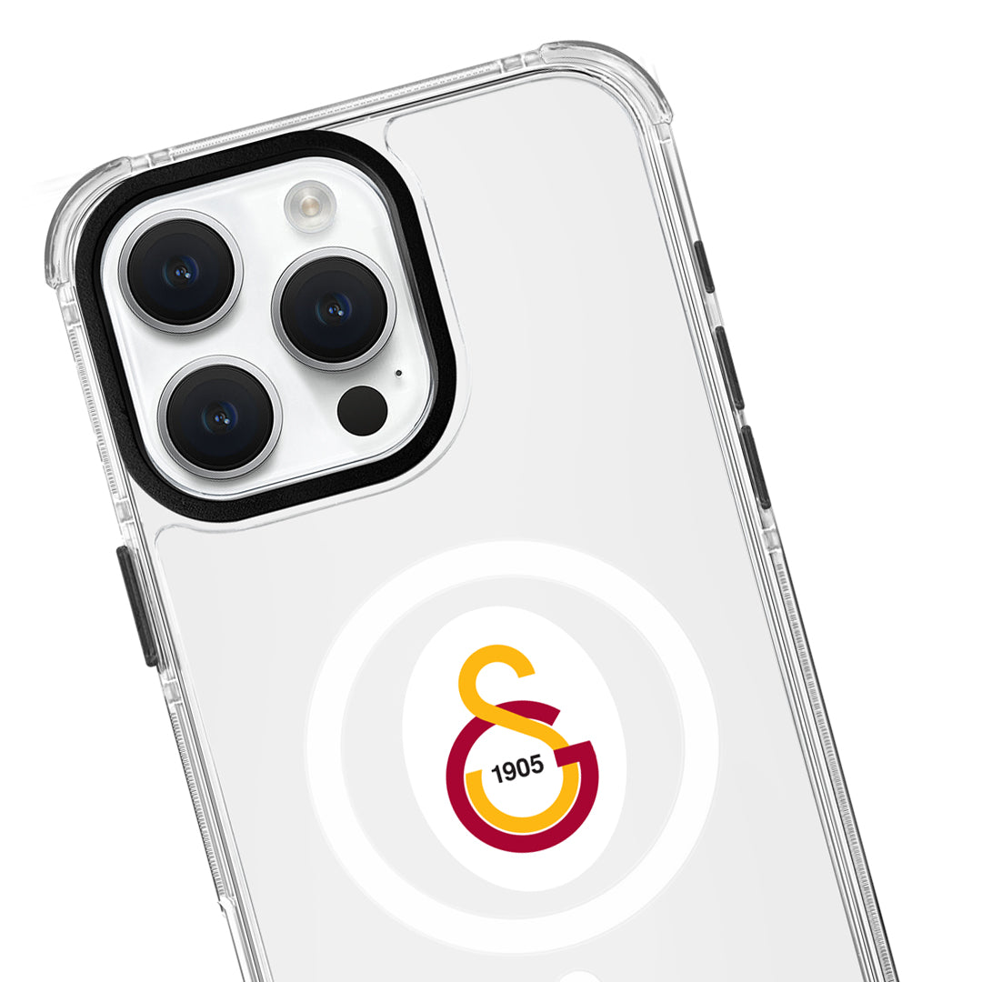 Galatasaray Magsafe Parçalı Logo Şeffaf iPhone 16 Pro Max Telefon Kılıfı
