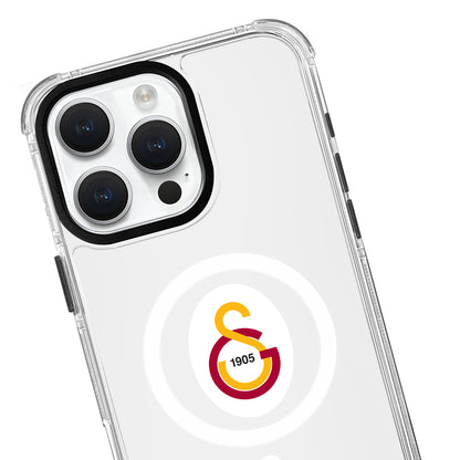 Galatasaray Magsafe Parçalı Logo Şeffaf iPhone 16 Pro Max Telefon Kılıfı