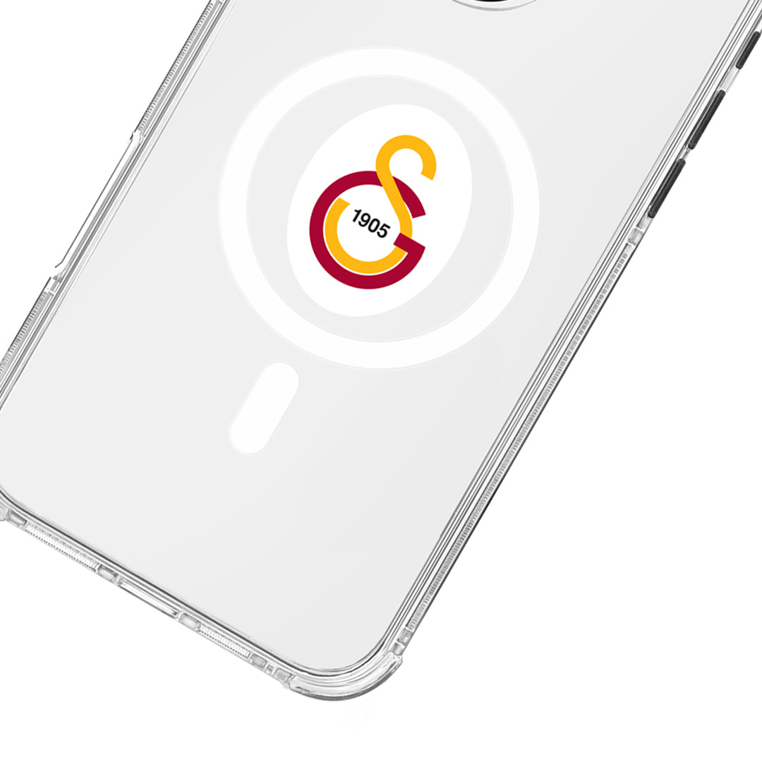 Galatasaray Magsafe Parçalı Logo Şeffaf iPhone 16 Pro Max Telefon Kılıfı