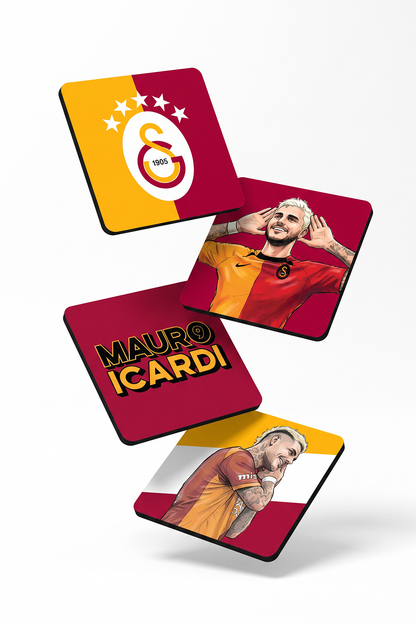 Icardi 9 Forma ve Galatasaray Arma Ahşap Bardak Altlığı