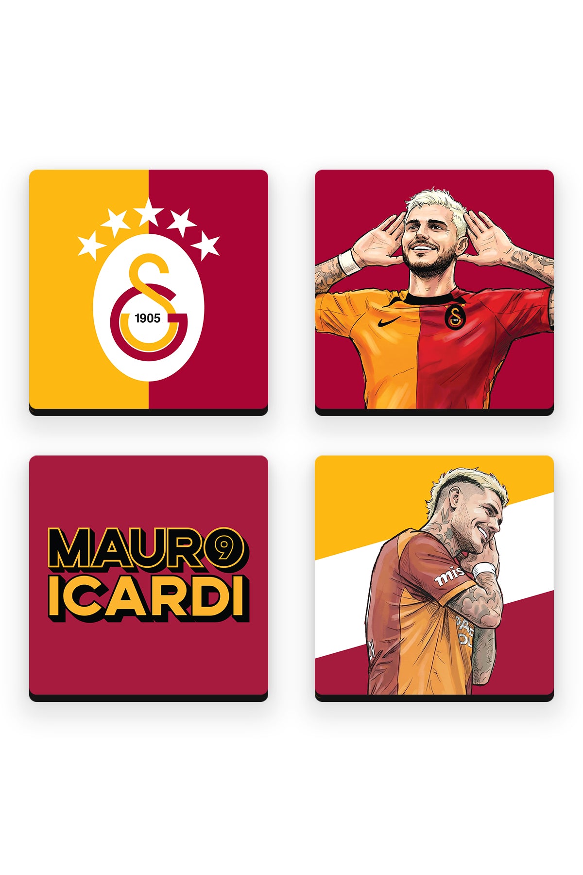 Galatasaray Mauro Icardi Ahşap Bardak Altlığı 4'lü Set