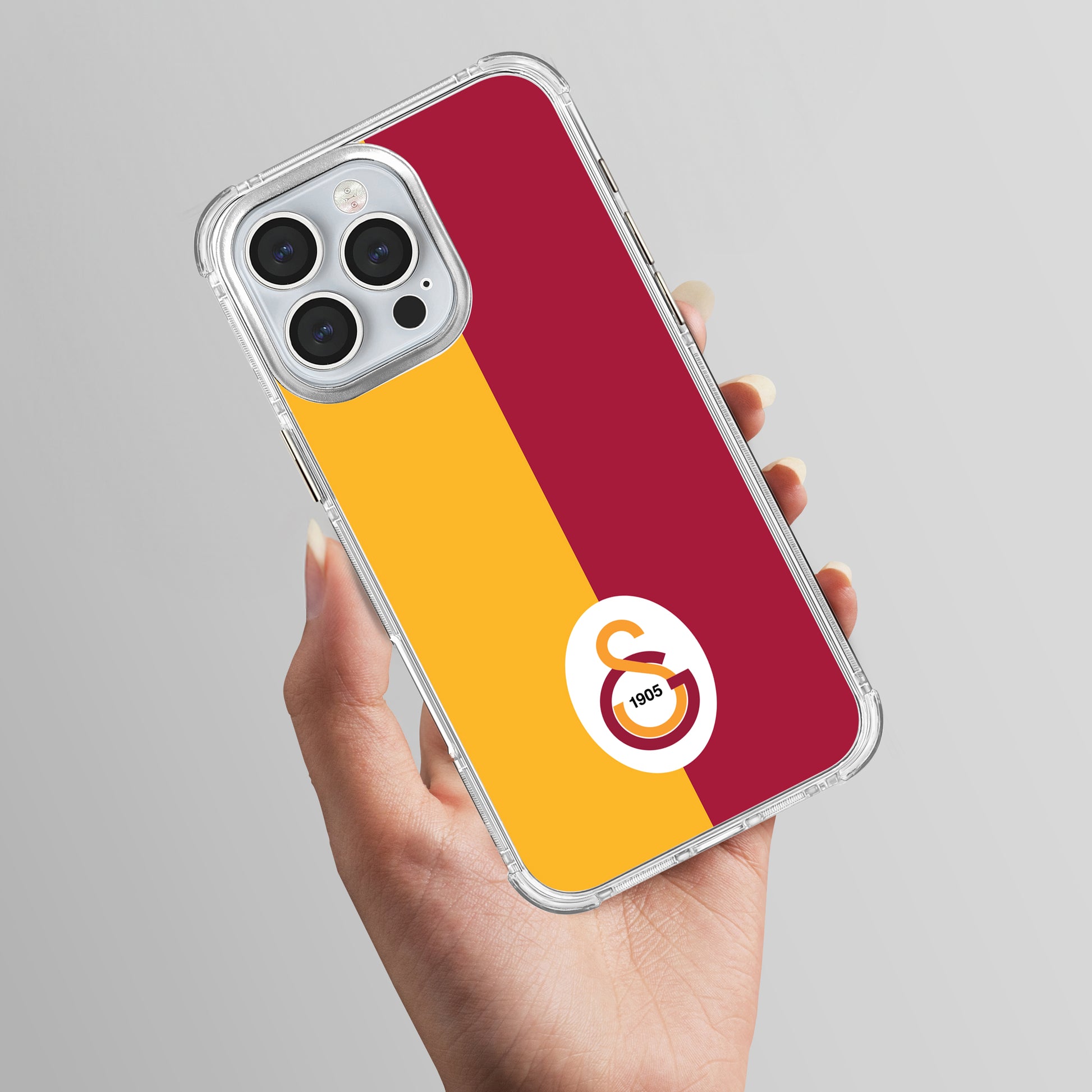 Galatasaray Parçalı Logo Şeffaf iPhone 16 Pro Max Telefon Kılıfı