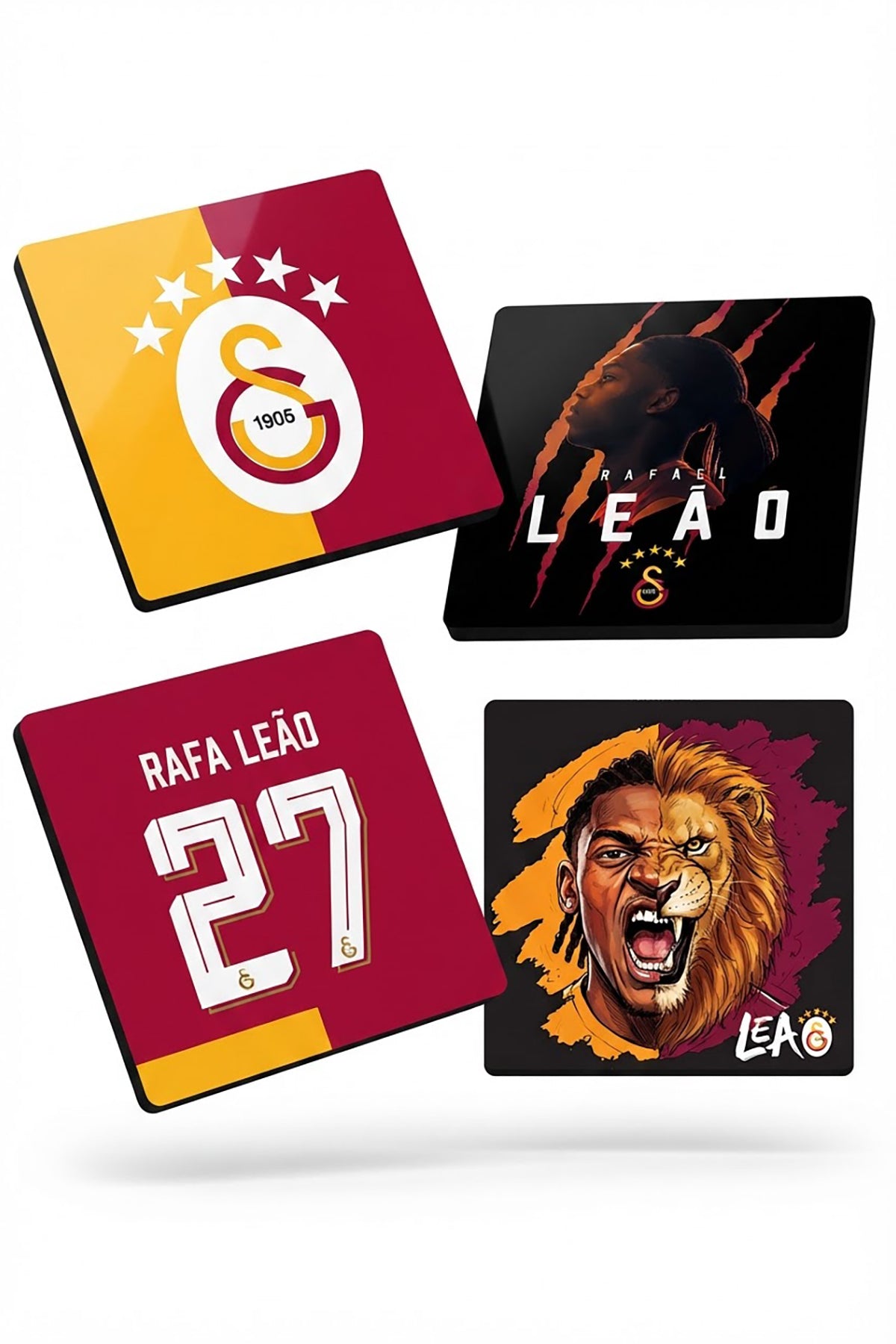 Rafael Leão 27 Forma ve Galatasaray Arma Ahşap Bardak Altlığı