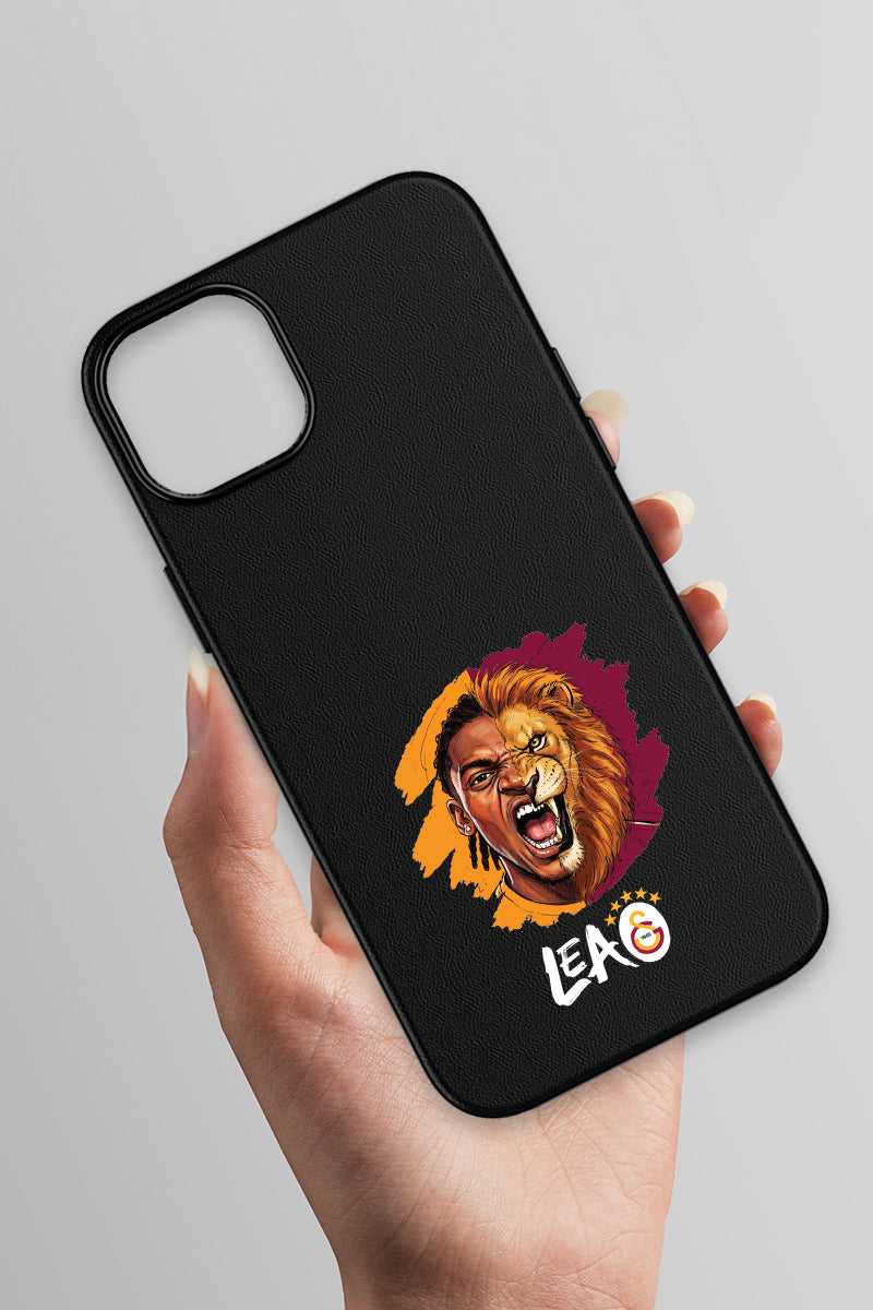 Galatasaray iPhone 15 Deri Kılıf Aslan Tasarım