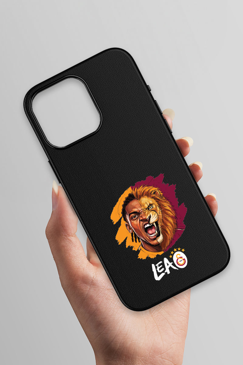 Galatasaray iPhone 16 Pro Deri Kılıf Aslan Tasarım