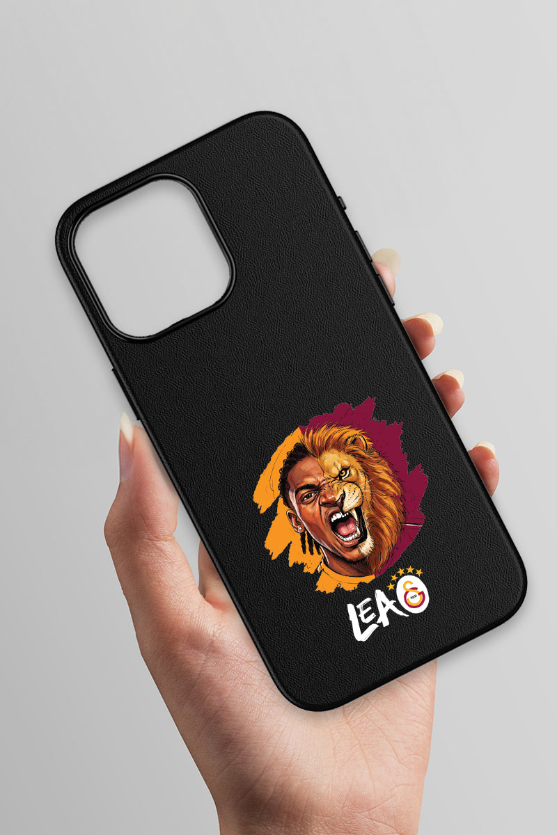 Galatasaray iPhone 16 Pro Max Deri Kılıf Aslan Tasarım