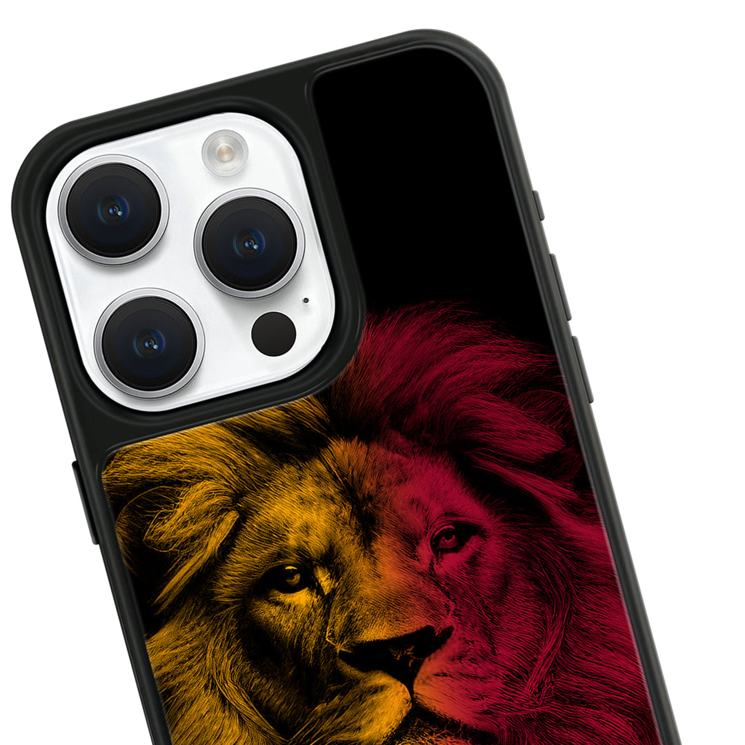 Galatasaray Sarı Kırmızı Parçalı Aslan Cam Telefon Kılıfı