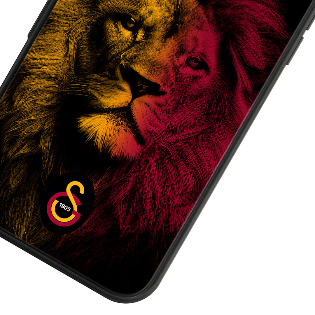 Galatasaray Sarı Kırmızı Parçalı Aslan Cam Telefon Kılıfı