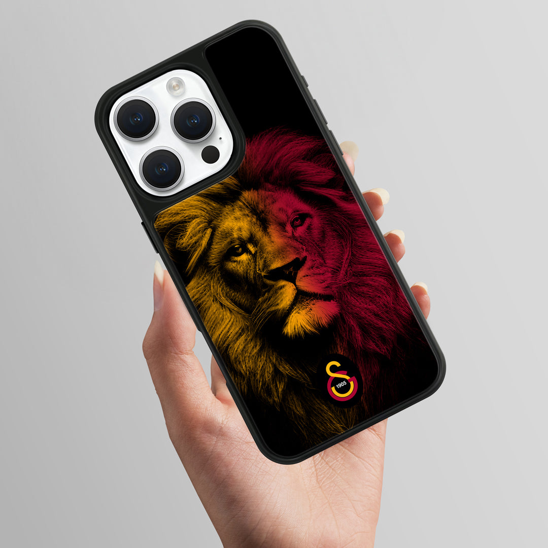 Galatasaray Sarı Kırmızı Parçalı Aslan Cam Telefon Kılıfı