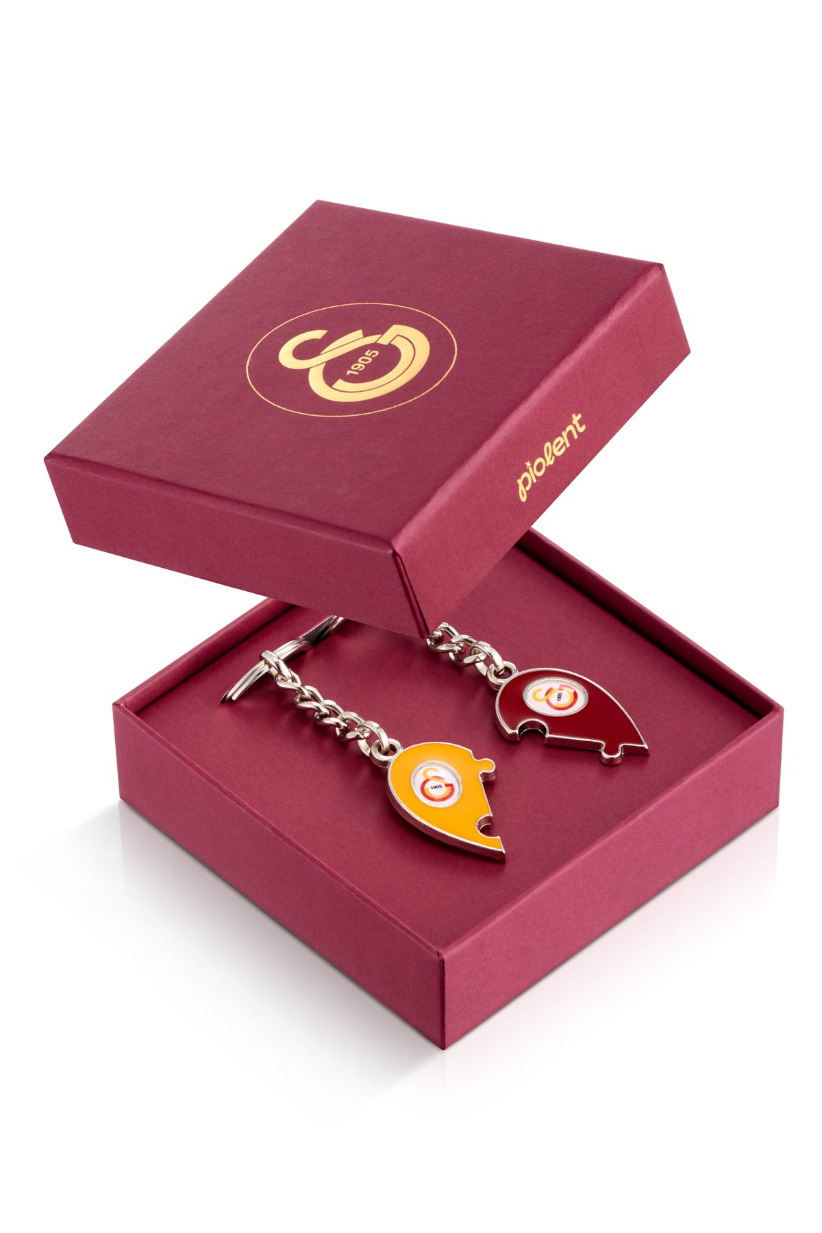 Galatasaray Kişiye Özel Çift Kalp Anahtarlık - Sevgiliye Hediye