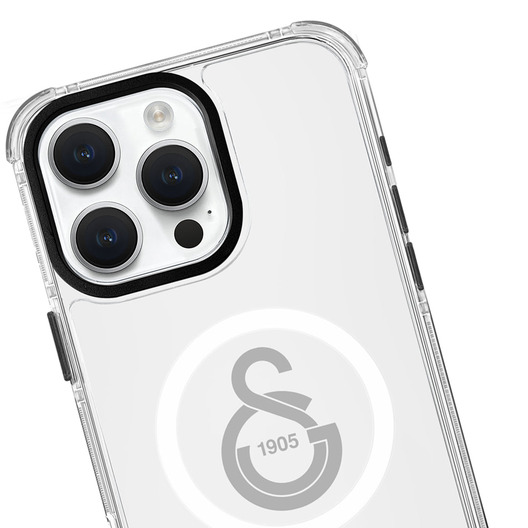 Galatasaray Tek Renk Gri Arma Magsafe Şeffaf Telefon Kılıfı