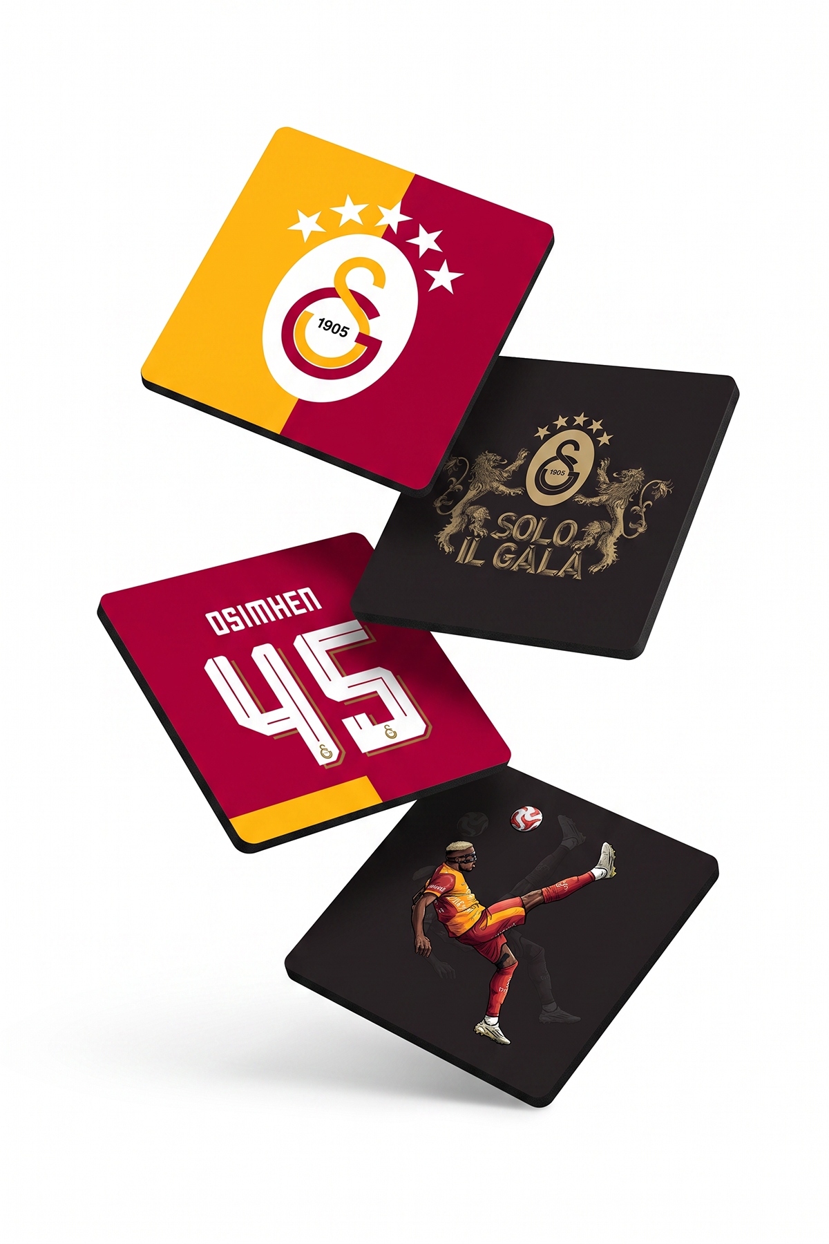 Osimhen 45 Forma ve Galatasaray Arma Ahşap Bardak Altlığı