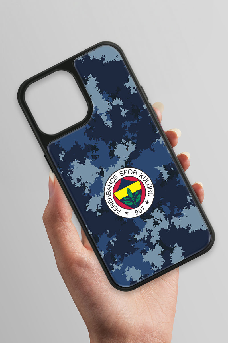 Fenerbahçe Mavi Kamuflaj Cam Telefon Kılıfı