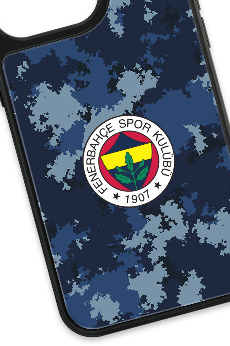Fenerbahçe Mavi Kamuflaj Cam Telefon Kılıfı