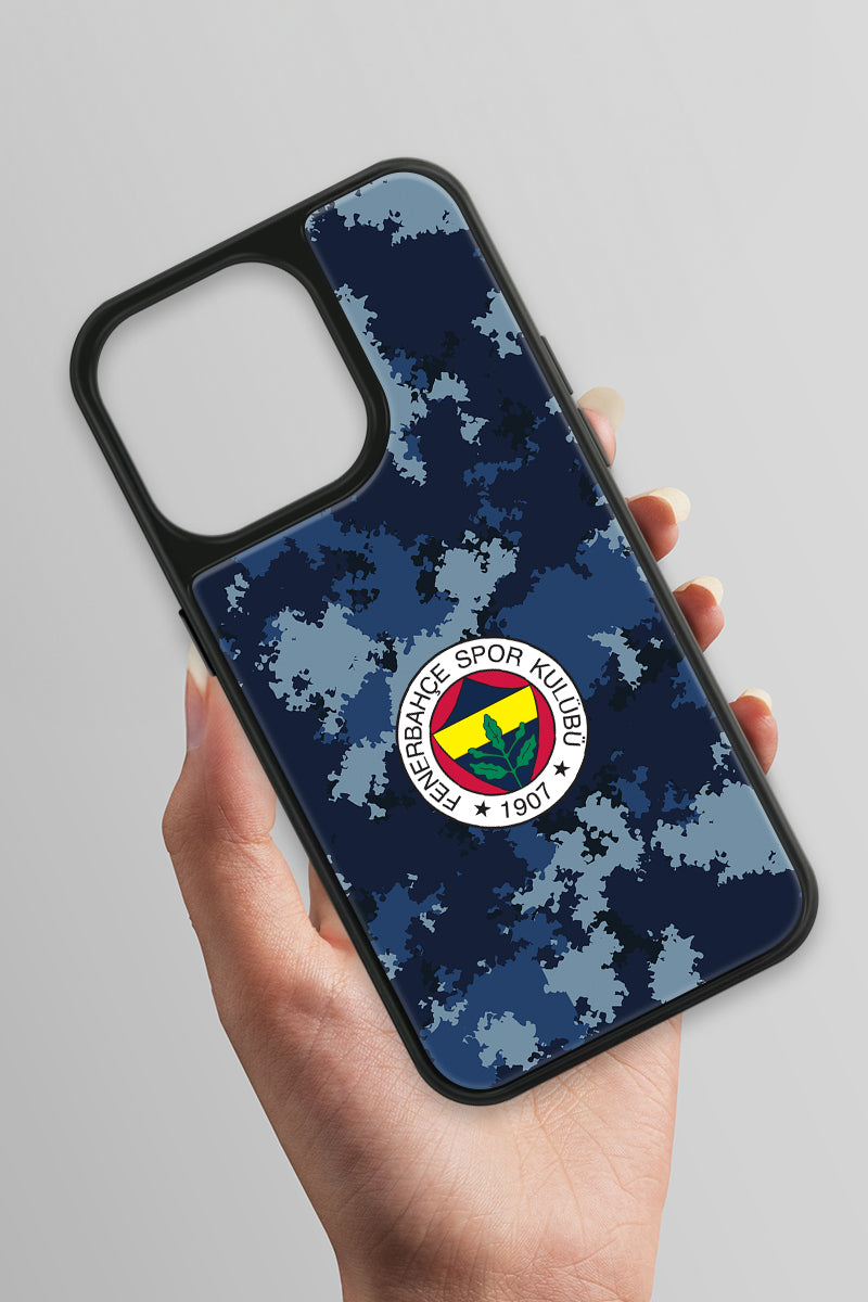 Fenerbahçe Mavi Kamuflaj Cam Telefon Kılıfı