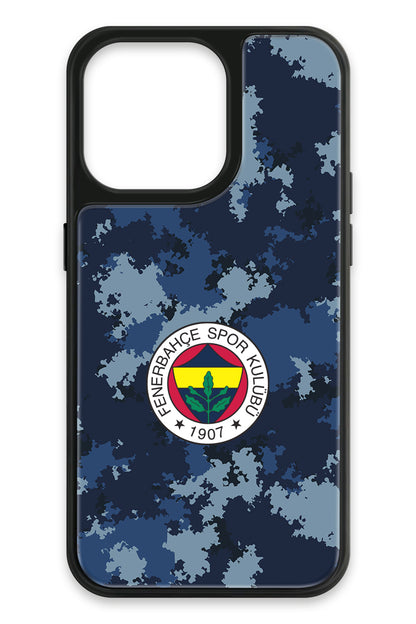 Fenerbahçe Mavi Kamuflaj Cam Telefon Kılıfı