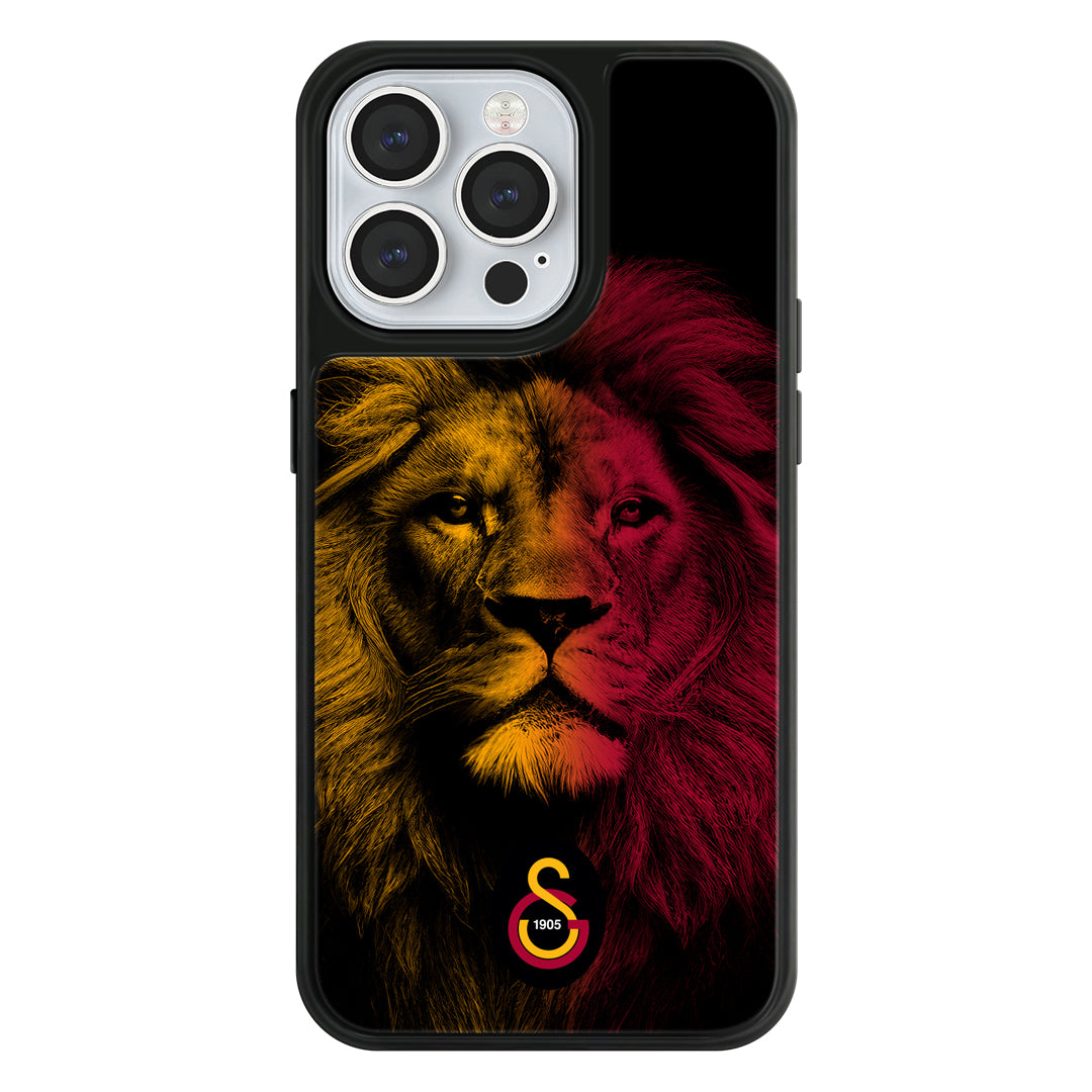 Galatasaray Sarı Kırmızı Parçalı Aslan Cam Telefon Kılıfı